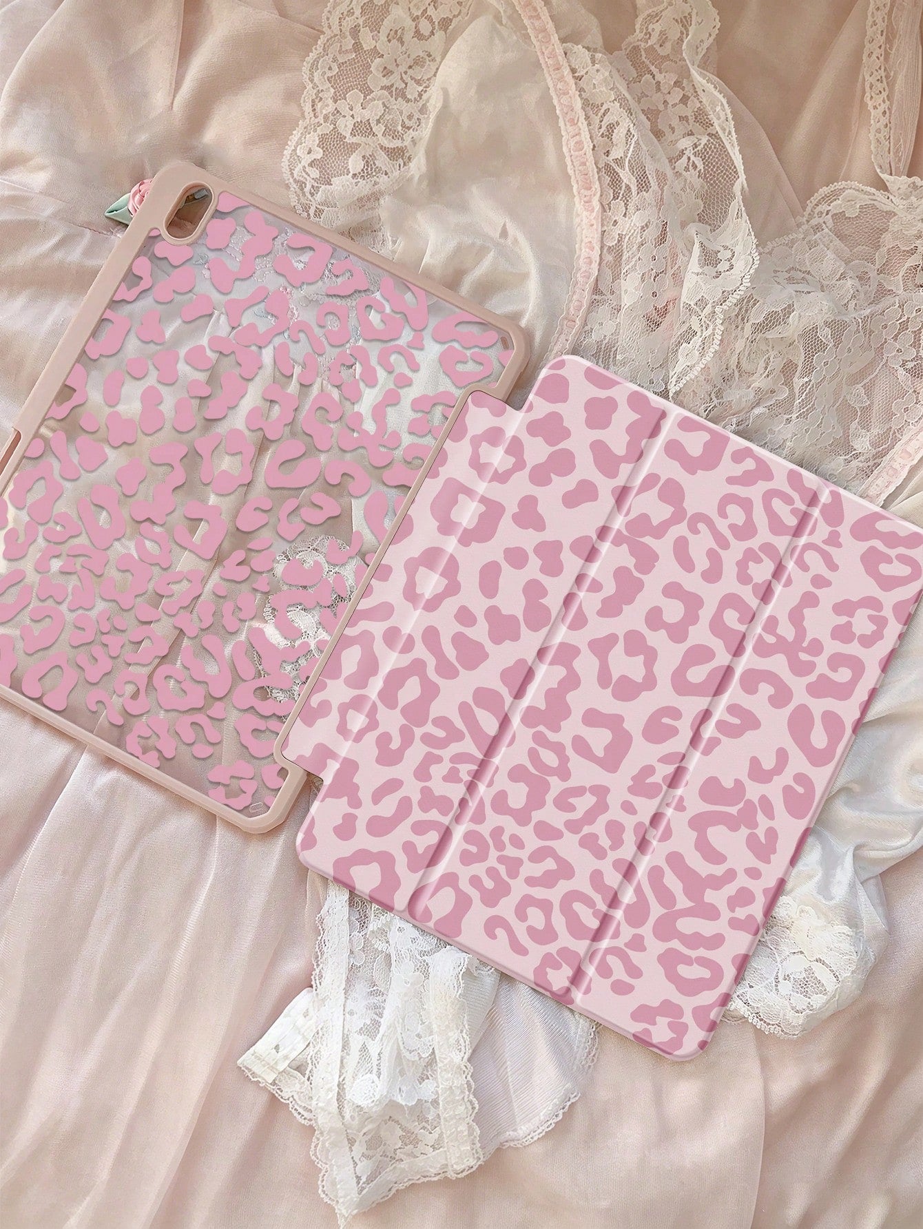This Exquisite And Cute Pink Leopard Print Double-Sided Painted Acrylic Transparent Crystal Back Cover Has Shock-Absorbing Function, Suitable For 7th, 8th (10.2 Inch) And 10th Generation. It Has A Bu