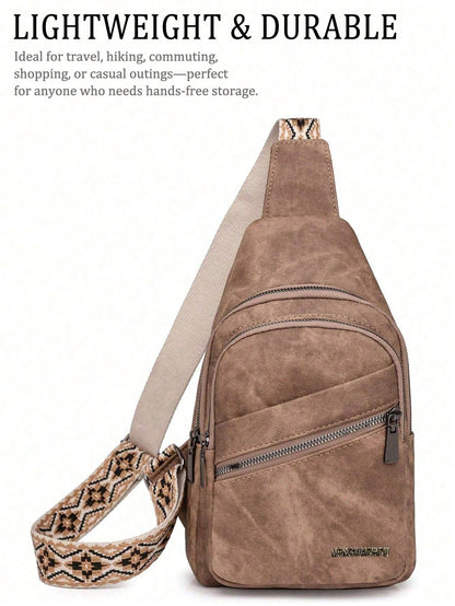 This Fashionable And Classic Versatile Solid Color Retro PU Waterproof Multi-Layer Crossbody Bag Features Edge Pocket Design,External Earphone Hole