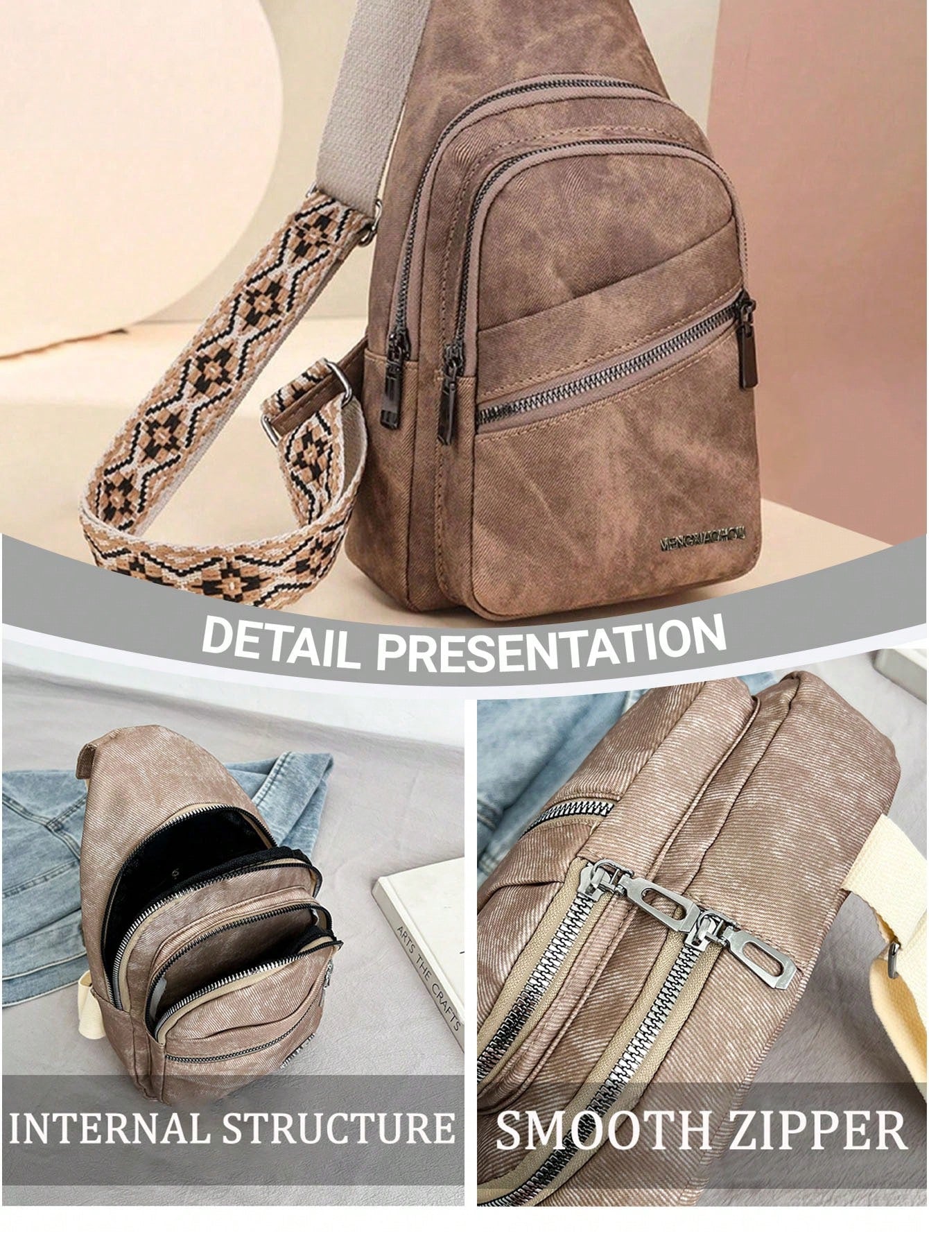 This Fashionable And Classic Versatile Solid Color Retro PU Waterproof Multi-Layer Crossbody Bag Features Edge Pocket Design,External Earphone Hole