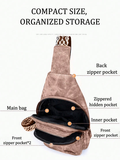 This Fashionable And Classic Versatile Solid Color Retro PU Waterproof Multi-Layer Crossbody Bag Features Edge Pocket Design,External Earphone Hole