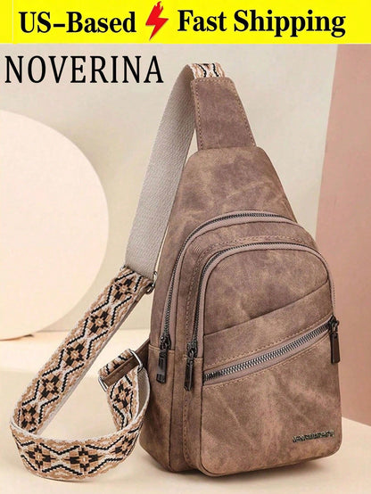 This Fashionable And Classic Versatile Solid Color Retro PU Waterproof Multi-Layer Crossbody Bag Features Edge Pocket Design,External Earphone Hole
