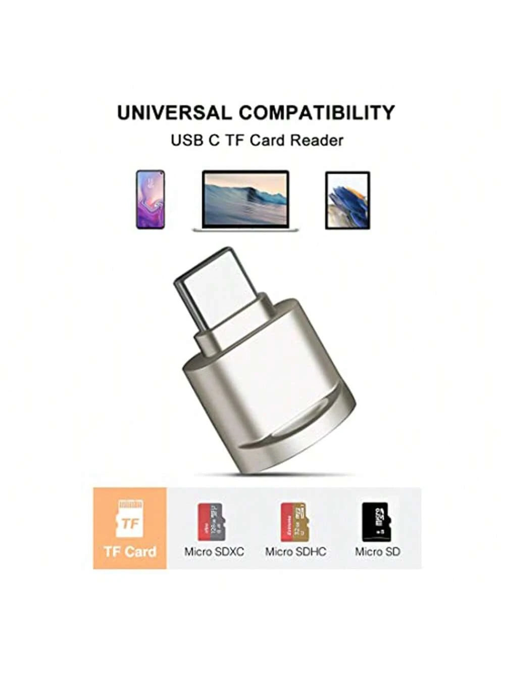 This Micro SD Card Reader, USB-C To SD Card Reader, Type-C TF Card Reader, Comes With A USB-C To USB Adapter. The Mepsies USB OTG Card Reader Is Compatible With Laptops, MacBooks, Galaxy Phones And Ot