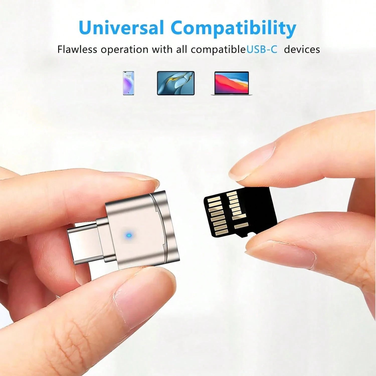 This Micro SD Card Reader, USB-C To SD Card Reader, Type-C TF Card Reader, Comes With A USB-C To USB Adapter. The Mepsies USB OTG Card Reader Is Compatible With Laptops, MacBooks, Galaxy Phones And Ot
