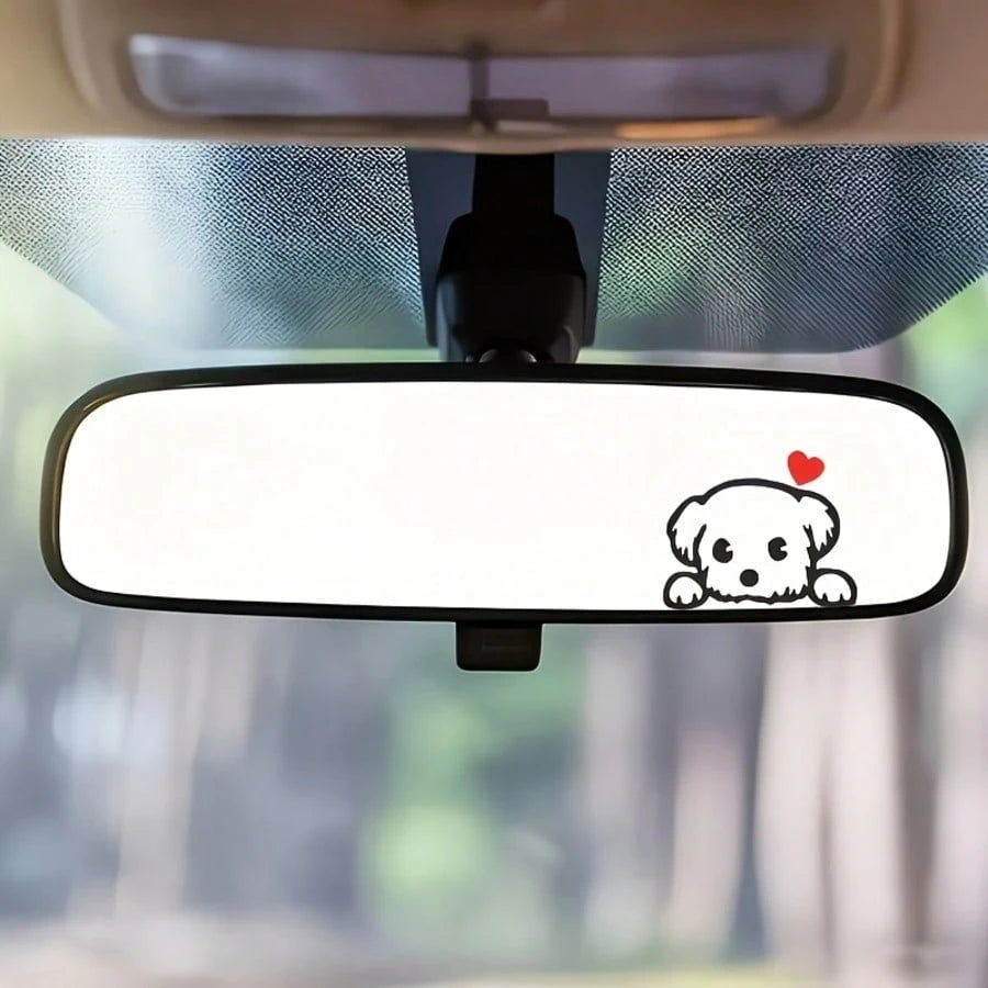 Tiny Cute Dog Silhouette Rear‑View Mirror Sticker, Pet‑Lover Themed Mini Vinyl Decal, Girly Simple Line‑Art Car Interior Accessory