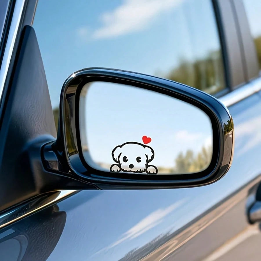 Tiny Cute Dog Silhouette Rear‑View Mirror Sticker, Pet‑Lover Themed Mini Vinyl Decal, Girly Simple Line‑Art Car Interior Accessory