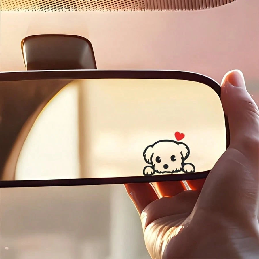 Tiny Cute Dog Silhouette Rear‑View Mirror Sticker, Pet‑Lover Themed Mini Vinyl Decal, Girly Simple Line‑Art Car Interior Accessory