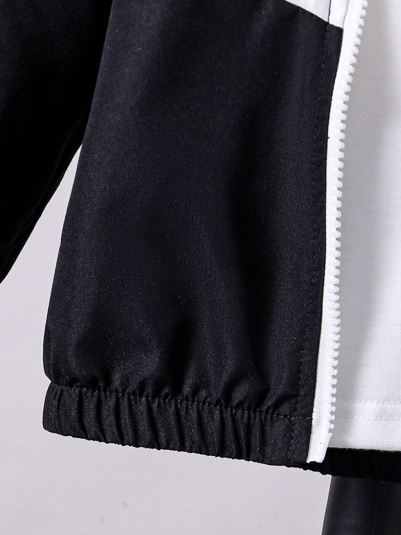 Toddler Boys'Hooded Zip-Up Jacket With Contrast Panels Paired With Patchwork Pants Black And White Autumn Cover Up Vacation Outdoor Indoor Wear Spring