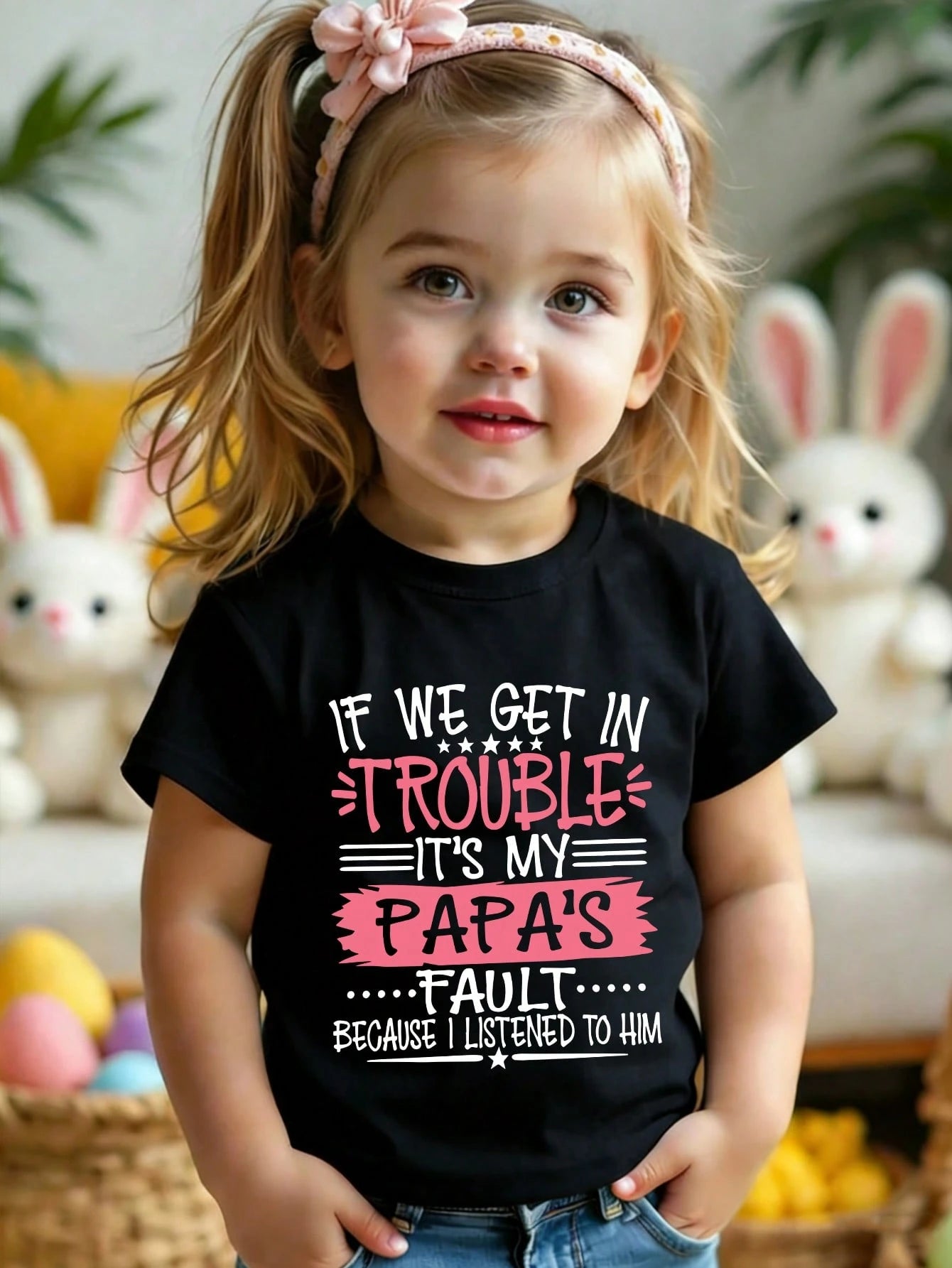 Toddler Girls Funny Slogan Tee With Playful Text Print, Eye-Catching Family Outfit, Relaxed Fit For Family Holiday Trips.