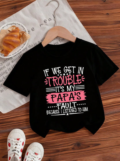 Toddler Girls Funny Slogan Tee With Playful Text Print, Eye-Catching Family Outfit, Relaxed Fit For Family Holiday Trips.