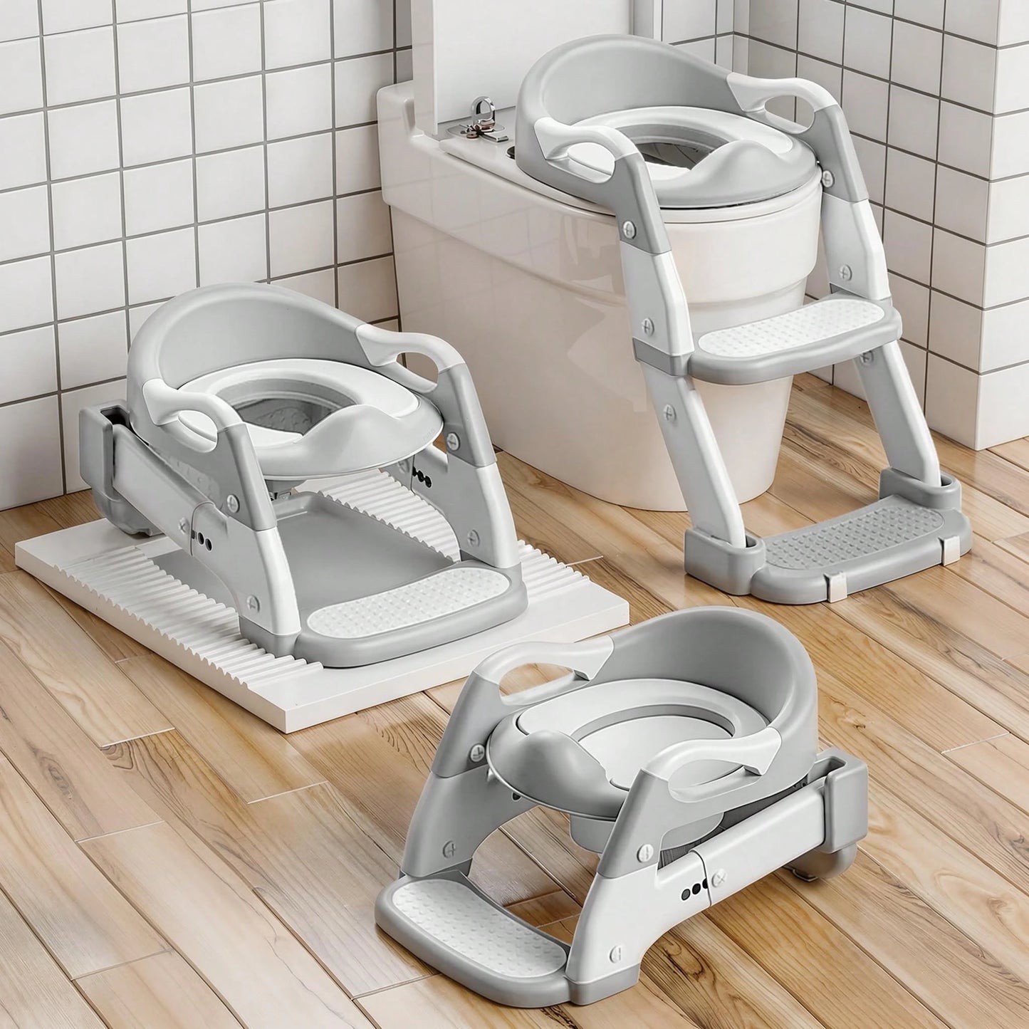 Toddler Potty Training Seat 3-In-1 Foldable Potty Training Toilet With Step Stool Adjustable Potty Chair With Urinals