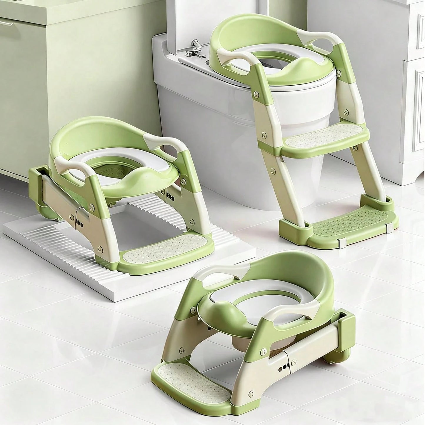 Toddler Potty Training Seat 3-In-1 Foldable Potty Training Toilet With Step Stool Adjustable Potty Chair With Urinals
