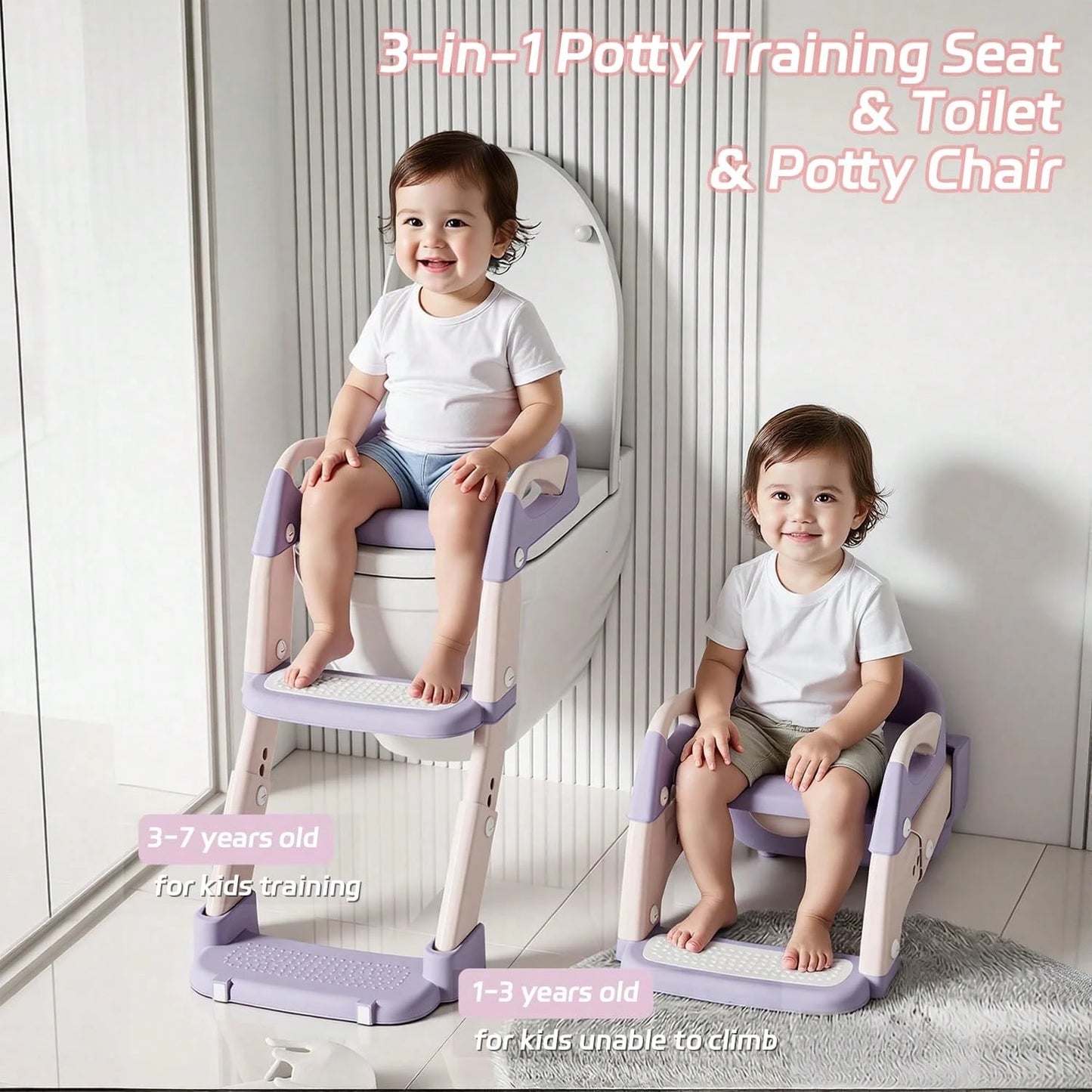 Toddler Potty Training Seat 3-In-1 Foldable Potty Training Toilet With Step Stool Adjustable Potty Chair With Urinals