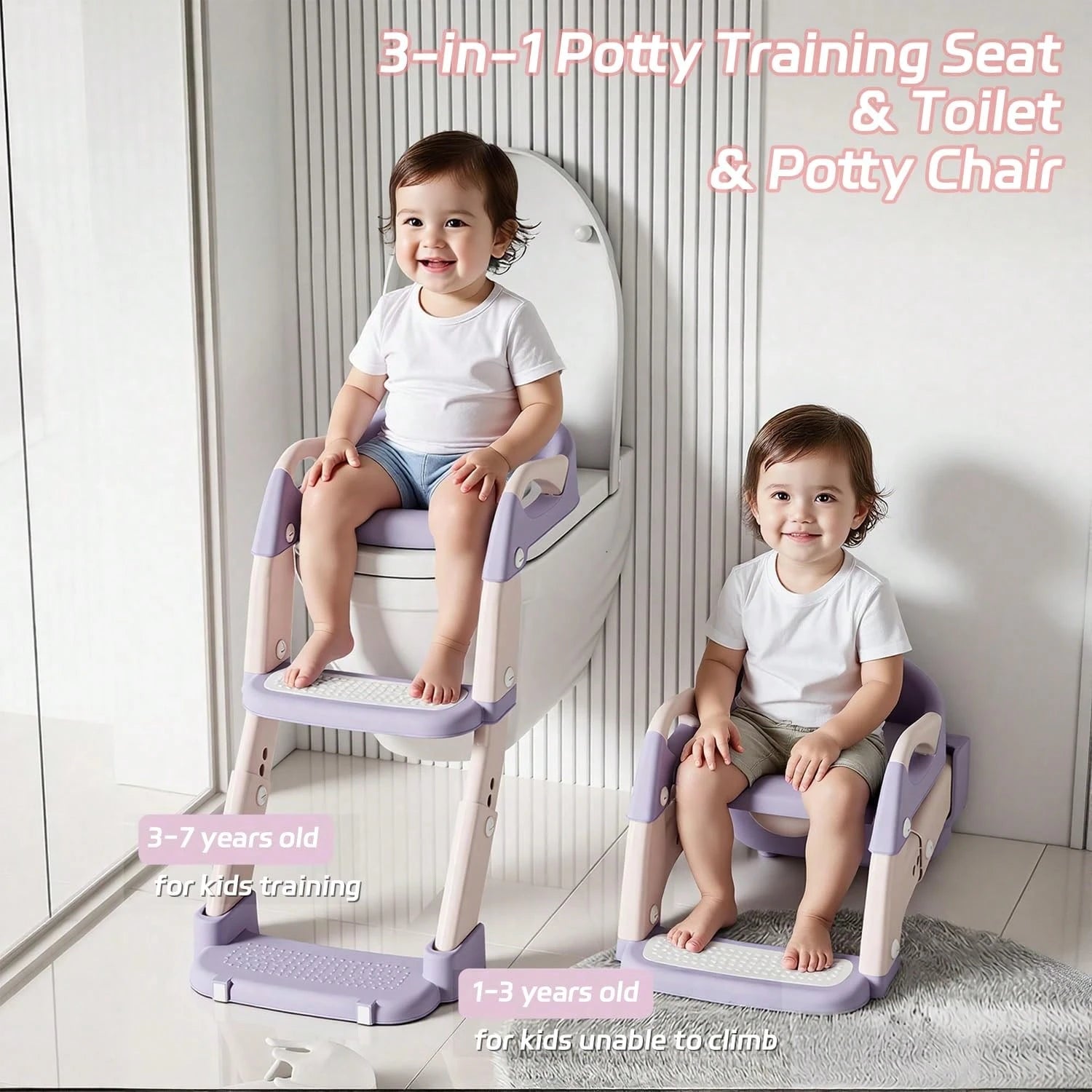 Toddler Potty Training Seat 3-In-1 Foldable Potty Training Toilet With Step Stool Adjustable Potty Chair With Urinals