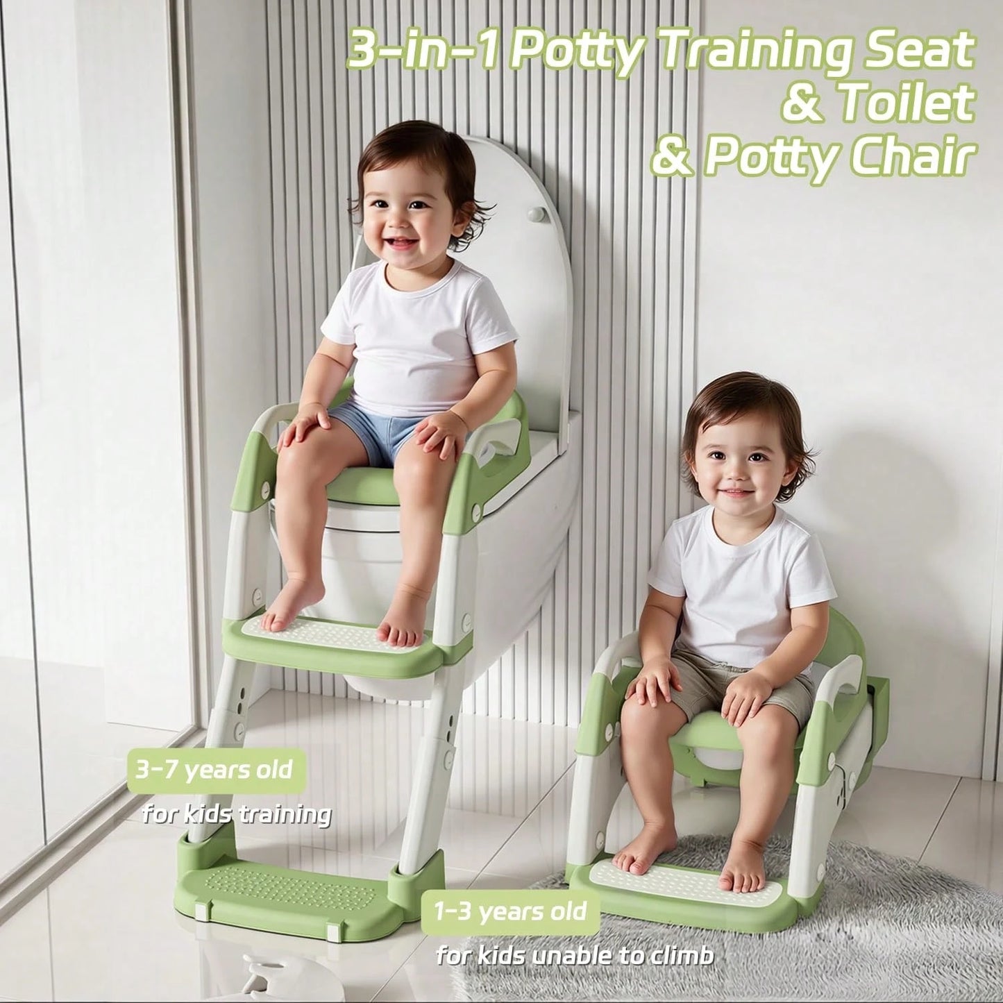Toddler Potty Training Seat 3-In-1 Foldable Potty Training Toilet With Step Stool Adjustable Potty Chair With Urinals