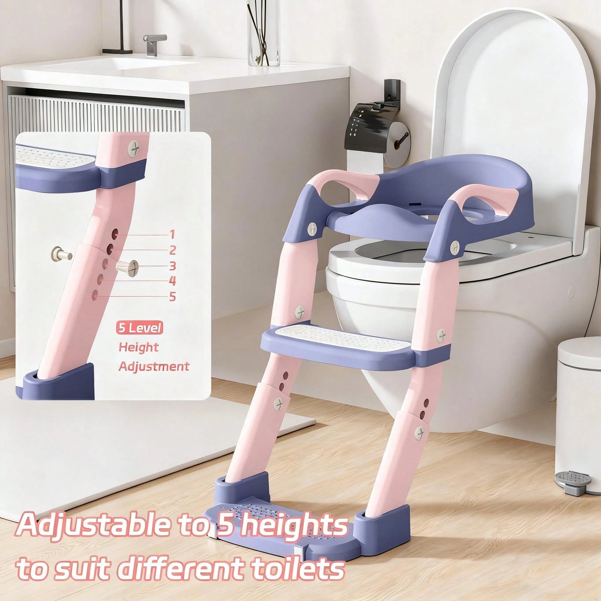 Toddler Potty Training Seat 3-In-1 Foldable Potty Training Toilet With Step Stool Adjustable Potty Chair With Urinals