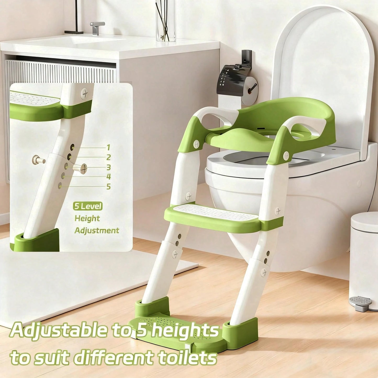 Toddler Potty Training Seat 3-In-1 Foldable Potty Training Toilet With Step Stool Adjustable Potty Chair With Urinals