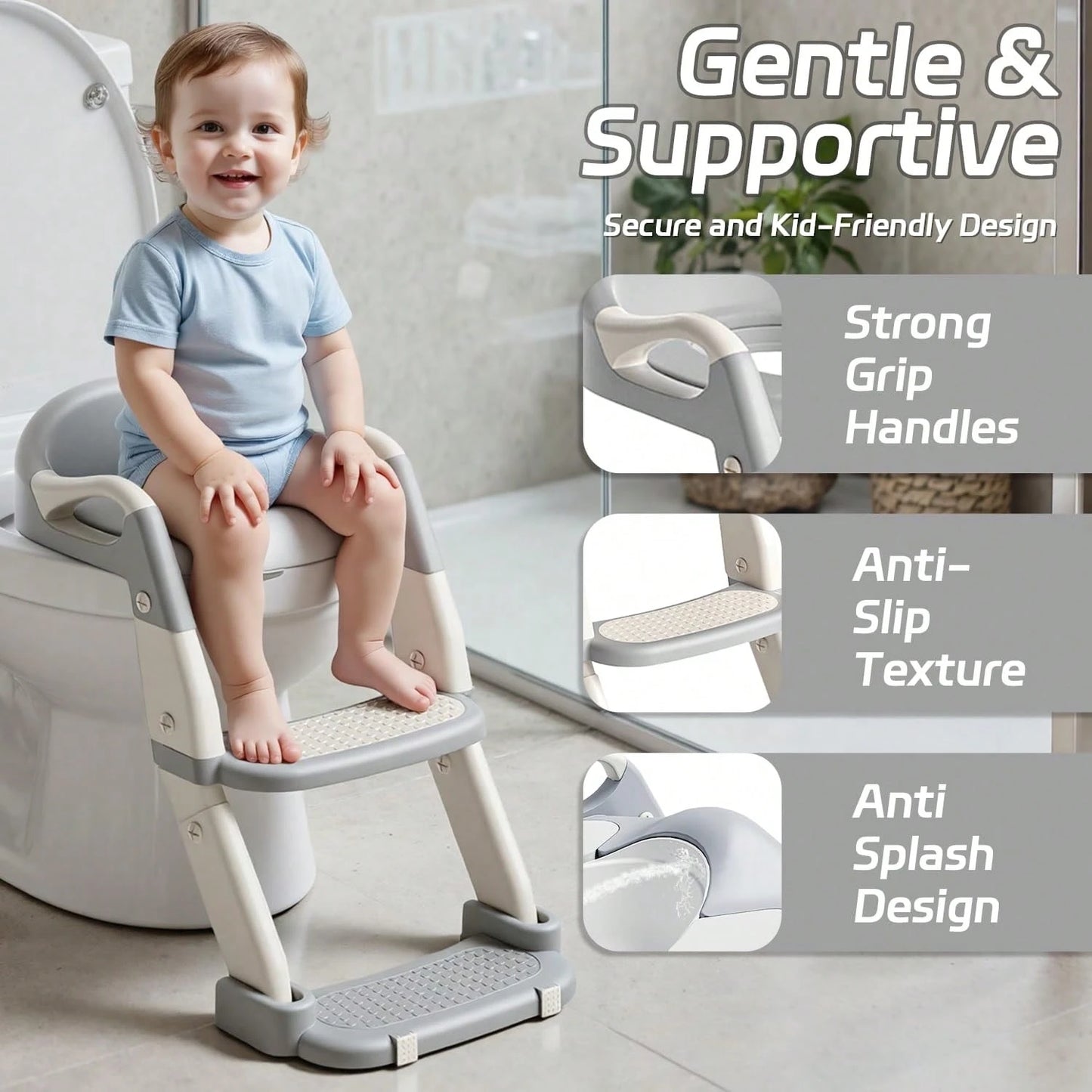Toddler Potty Training Seat 3-In-1 Foldable Potty Training Toilet With Step Stool Adjustable Potty Chair With Urinals