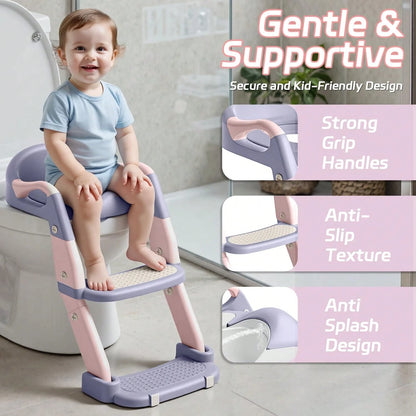 Toddler Potty Training Seat 3-In-1 Foldable Potty Training Toilet With Step Stool Adjustable Potty Chair With Urinals