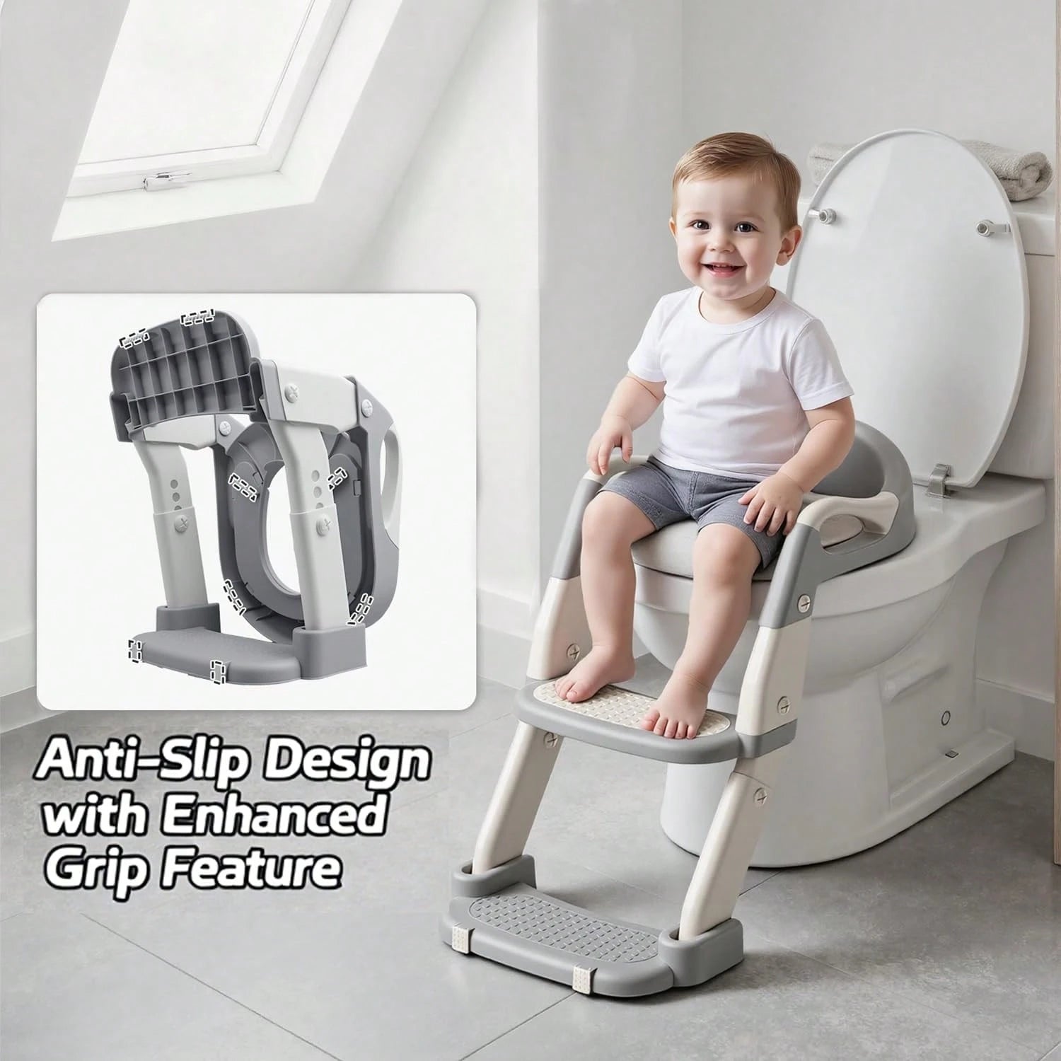 Toddler Potty Training Seat 3-In-1 Foldable Potty Training Toilet With Step Stool Adjustable Potty Chair With Urinals