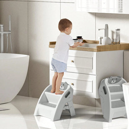 Toddler Step Stool, Foldable 2-Step Kids Stool With Non-Slip Design And Handle, Multipurpose Step Stool For Bathroom Sink, Kitchen, Bedroom, Counter