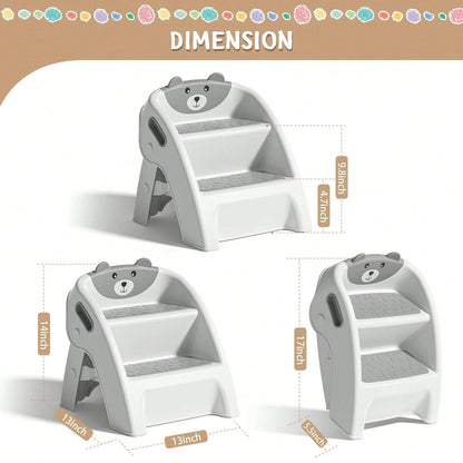Toddler Step Stool, Foldable 2-Step Kids Stool With Non-Slip Design And Handle, Multipurpose Step Stool For Bathroom Sink, Kitchen, Bedroom, Counter