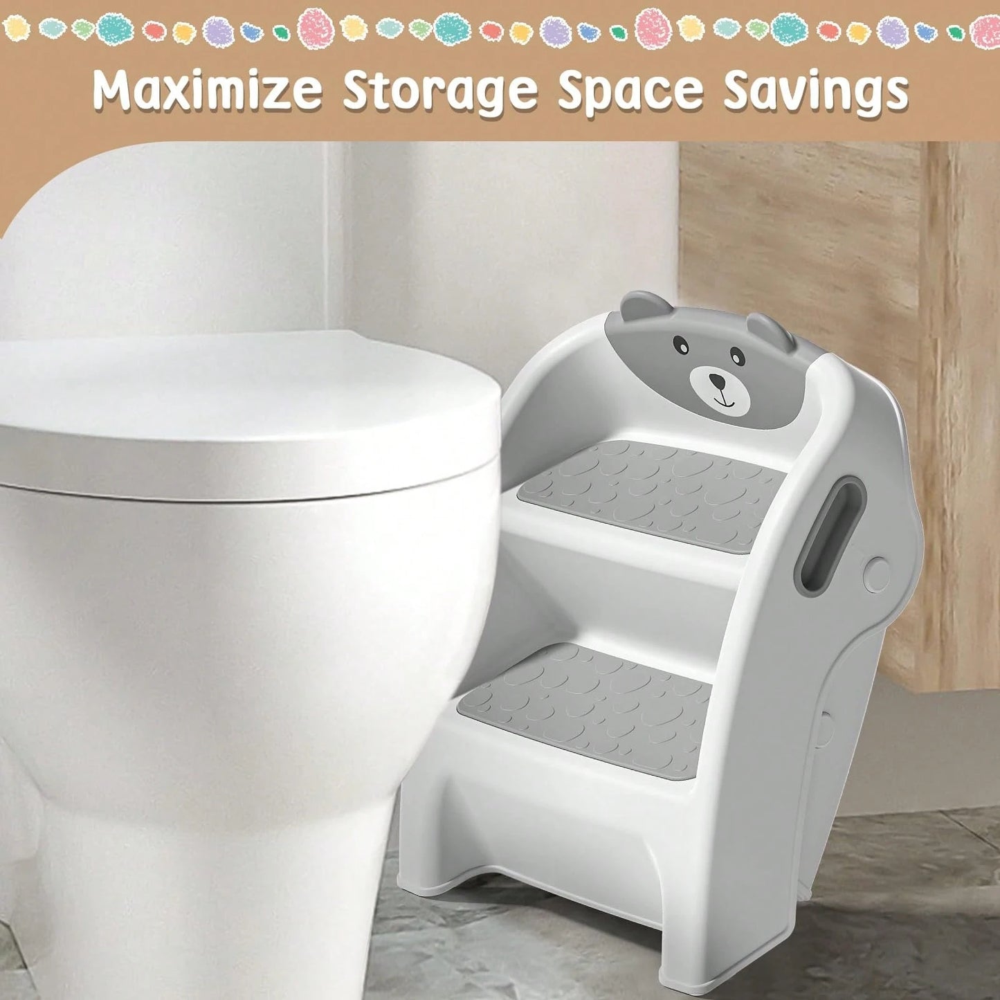 Toddler Step Stool, Foldable 2-Step Kids Stool With Non-Slip Design And Handle, Multipurpose Step Stool For Bathroom Sink, Kitchen, Bedroom, Counter