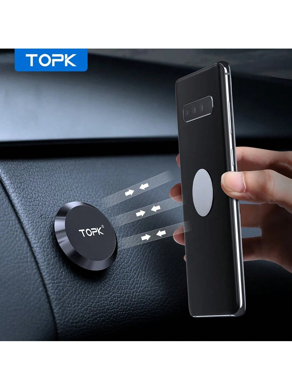 Topk 1pc Magnetic Car Phone Holder, Car Navigation Bracket With Magnetic Attraction, Car Central Console Magnet Phone Holder Compatible With IPhone, Android Phone, Gift For Birthday, Family, Friends C