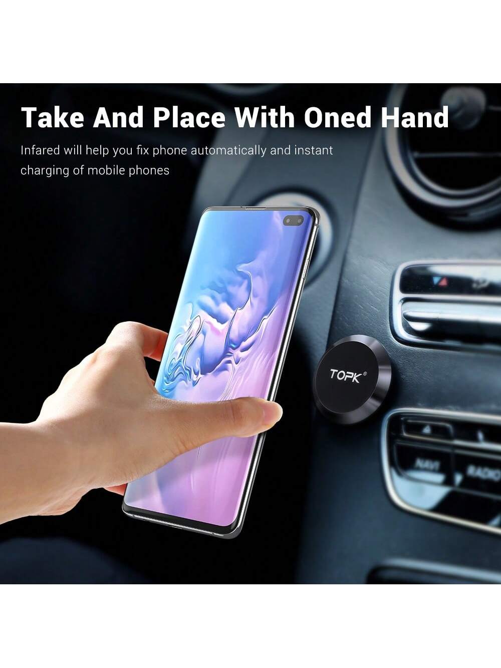 Topk 1pc Magnetic Car Phone Holder, Car Navigation Bracket With Magnetic Attraction, Car Central Console Magnet Phone Holder Compatible With IPhone, Android Phone, Gift For Birthday, Family, Friends C