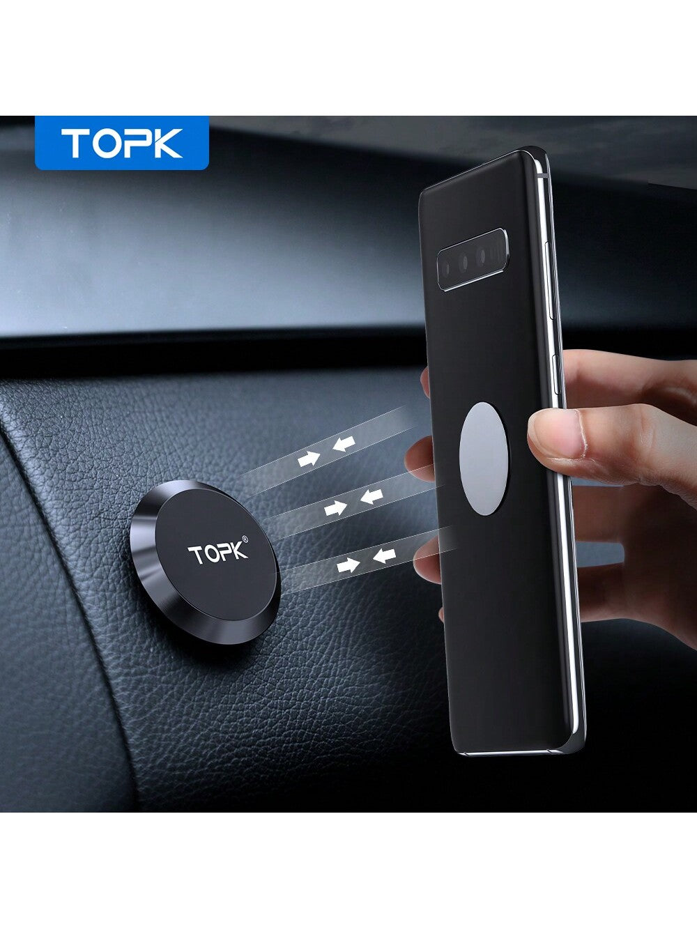 Topk 1pc Magnetic Car Phone Holder, Car Navigation Bracket With Magnetic Attraction, Car Central Console Magnet Phone Holder Compatible With IPhone, Android Phone, Gift For Birthday, Family, Friends C