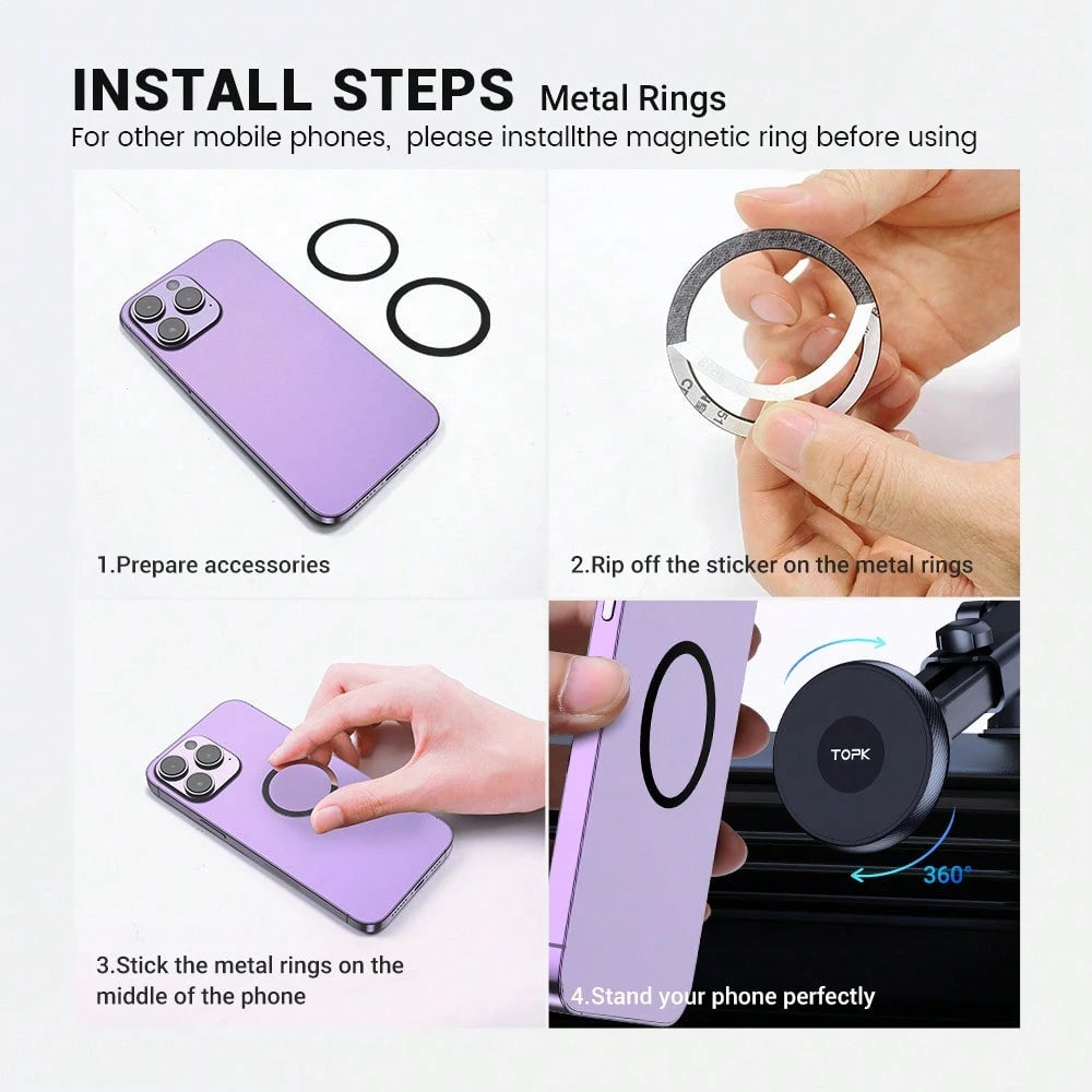 TOPK D48X Magnetic Car Phone Holder Mount, Powerful Magnetism Premium Quality Support Single-Hand Operation Metal Hook Magnetic Car Phone Mount, Powerful Magnetism Premium Quality Support Single-Hand