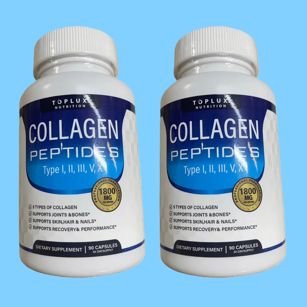 Toplux Multi Collagen Peptides Pills 1800 Mg Complex- Type I, II, III, V, X