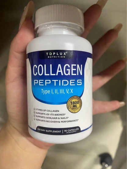 Toplux Multi Collagen Peptides Pills 1800 Mg Complex- Type I, II, III, V, X