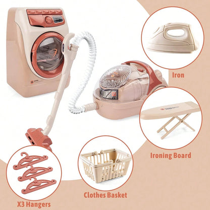 Toy Washing Machine & Vacuum Playset For Kids, Mini Washing Machine Laundry Set For Kids,Dollhouse Furniture Laundry Room Washer And Iron Set Kids Cleaning Set For Boys & Girls