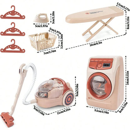 Toy Washing Machine & Vacuum Playset For Kids, Mini Washing Machine Laundry Set For Kids,Dollhouse Furniture Laundry Room Washer And Iron Set Kids Cleaning Set For Boys & Girls