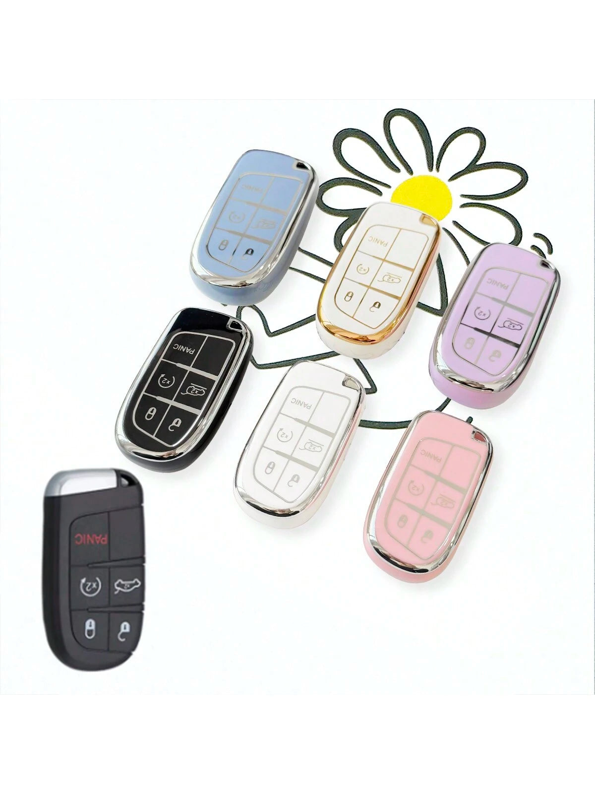 TPU Car Pink/Silver/Purple/White Gold/Blue/Black Silver Key Shell Cover Fob For Renegade, Fiat Compass, Grand Cherokee, Chrysler 300C, Dodge Ram, Charger, Challenger