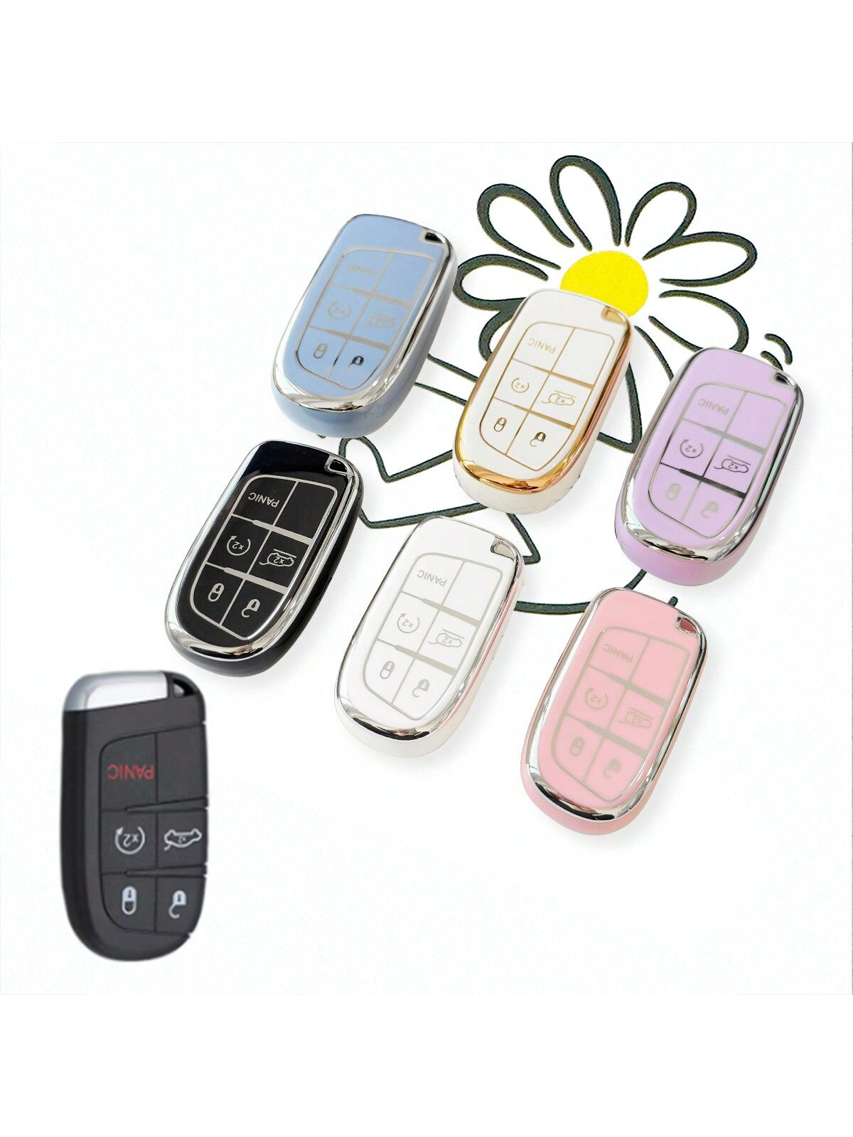 TPU Car Pink/Silver/Purple/White Gold/Blue/Black Silver Key Shell Cover Fob For Renegade, Fiat Compass, Grand Cherokee, Chrysler 300C, Dodge Ram, Charger, Challenger
