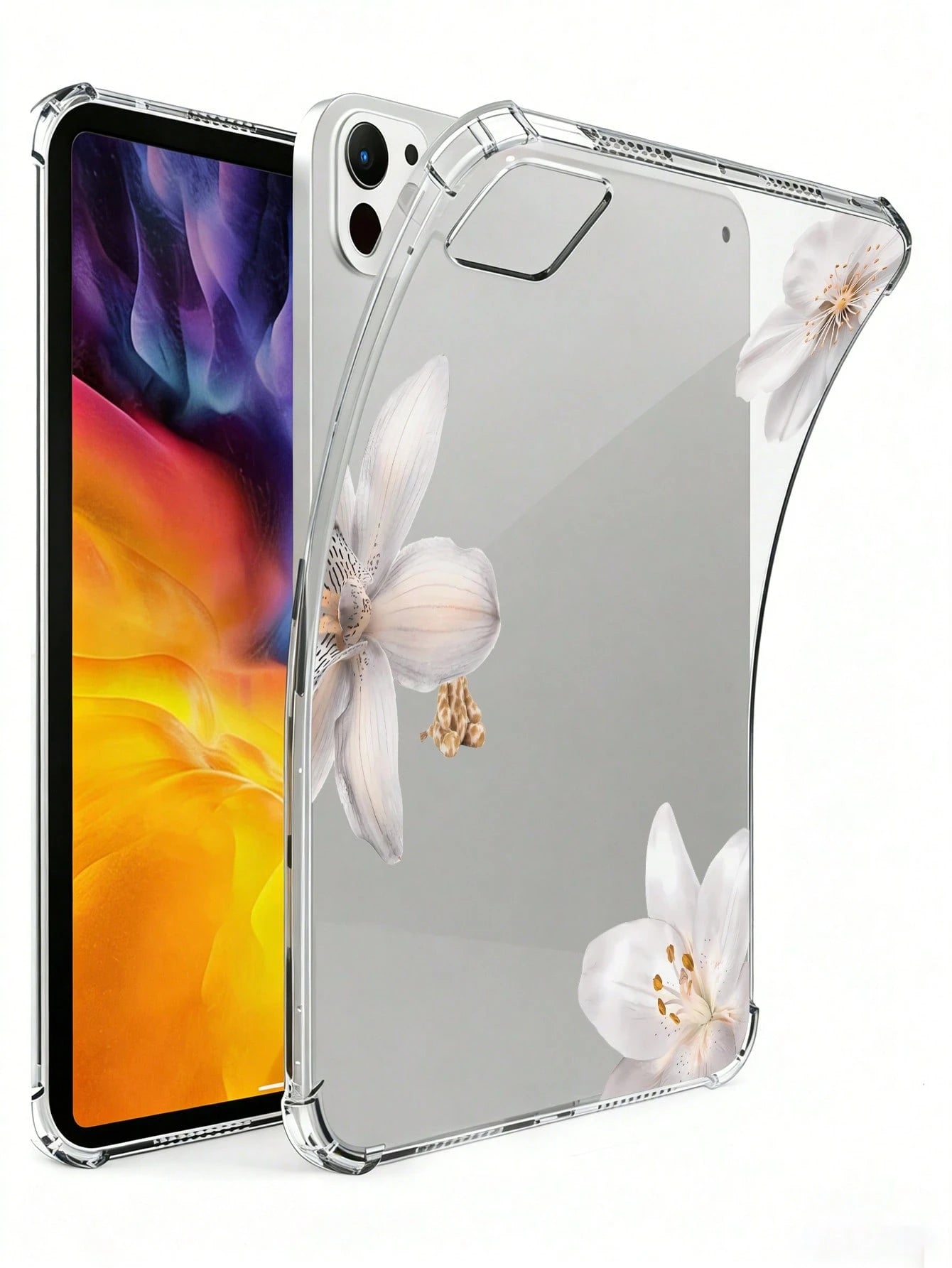 Transparent Romantic Floral Protective Case: Fashionable Lily Flower, Showcasing Stylish Charm. Compatible With IPad Pro 11-Inch, Air 2, Air 5th Gen (2022), Air 11-Inch (M2) (2024), Air 11-Inch (M3) (
