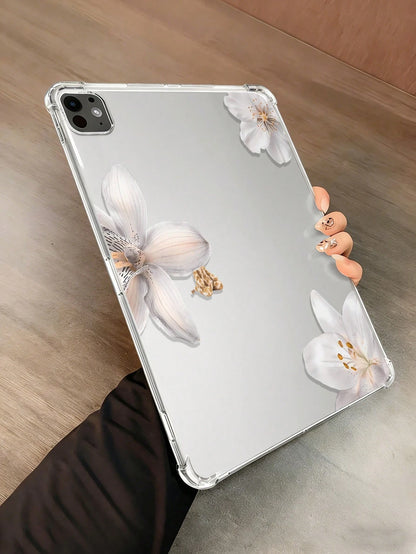 Transparent Romantic Floral Protective Case: Fashionable Lily Flower, Showcasing Stylish Charm. Compatible With IPad Pro 11-Inch, Air 2, Air 5th Gen (2022), Air 11-Inch (M2) (2024), Air 11-Inch (M3) (