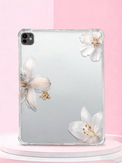Transparent Romantic Floral Protective Case: Fashionable Lily Flower, Showcasing Stylish Charm. Compatible With IPad Pro 11-Inch, Air 2, Air 5th Gen (2022), Air 11-Inch (M2) (2024), Air 11-Inch (M3) (