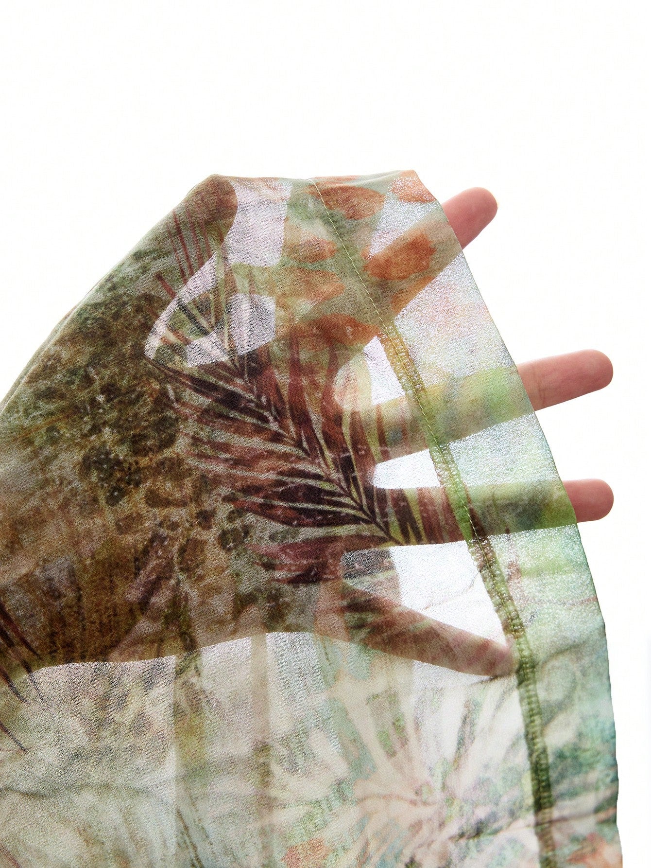Travachic Women's Sage Green Summer Boho Elegant Beach Holiday Tropical Leaf Print Sheer Beach Cover-Up Pants,Lightweight Chiffon Drawstring Wide-Leg Trousers
