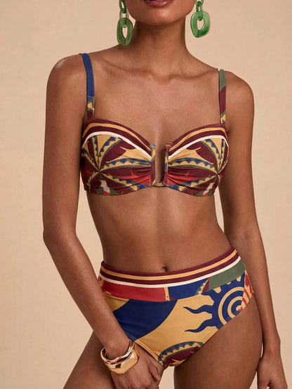 Travachic Women's Tropical Print Beach Vacation Swimsuit Set