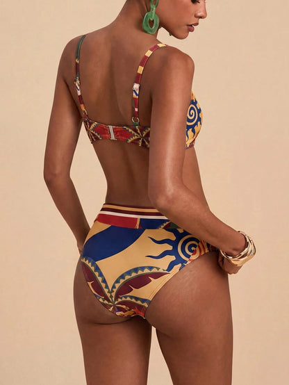 Travachic Women's Tropical Print Beach Vacation Swimsuit Set