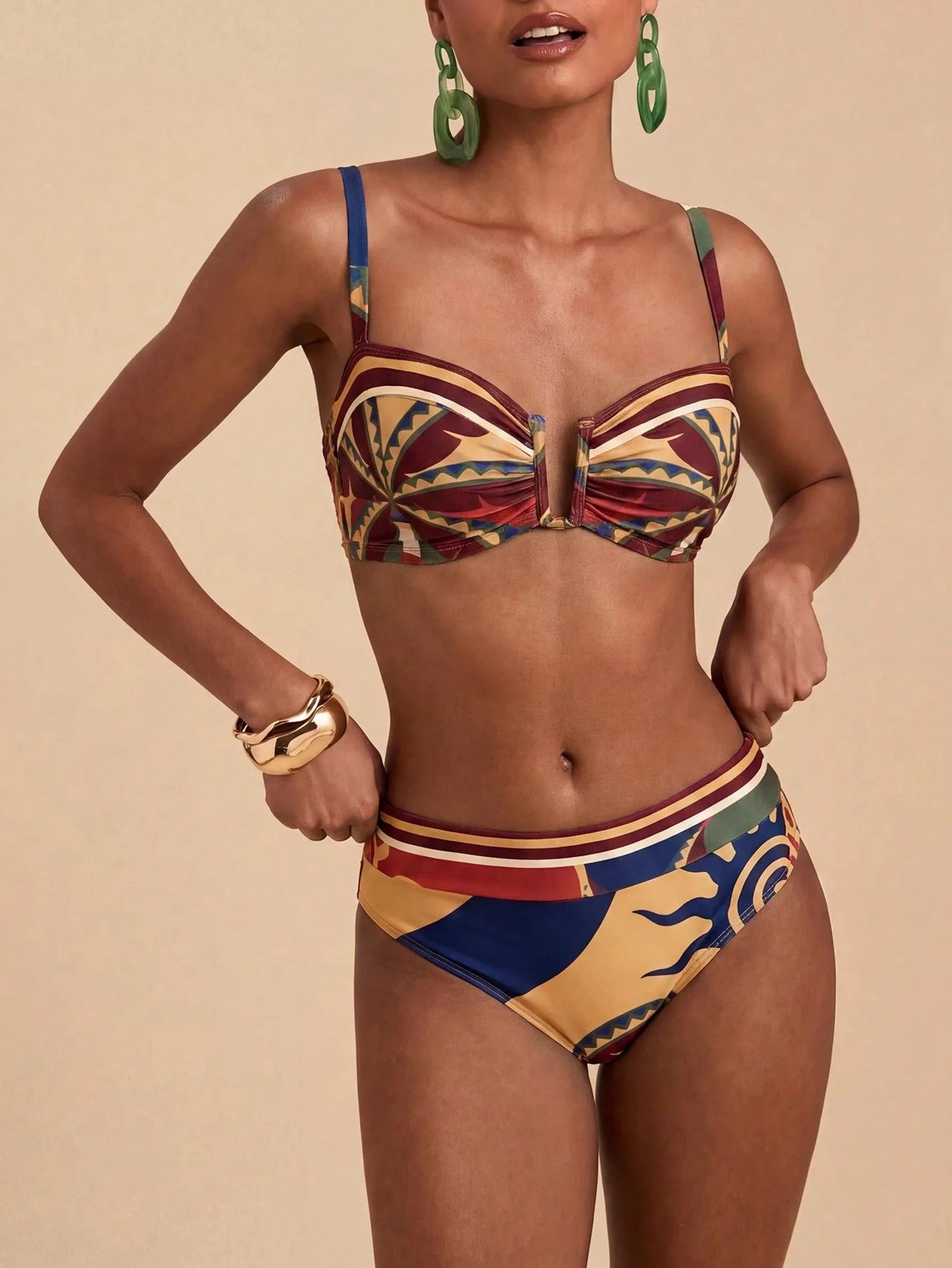 Travachic Women's Tropical Print Beach Vacation Swimsuit Set