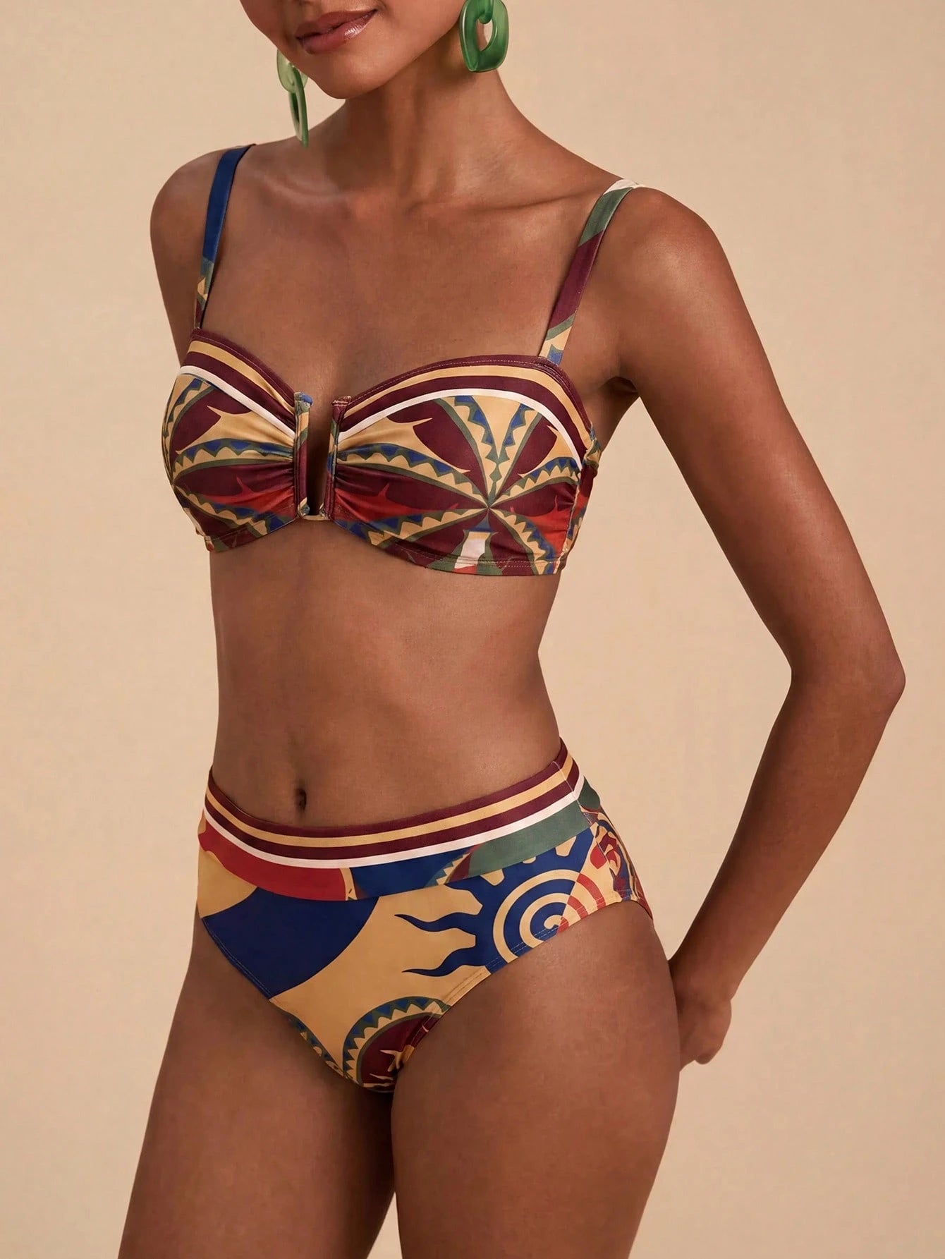 Travachic Women's Tropical Print Beach Vacation Swimsuit Set