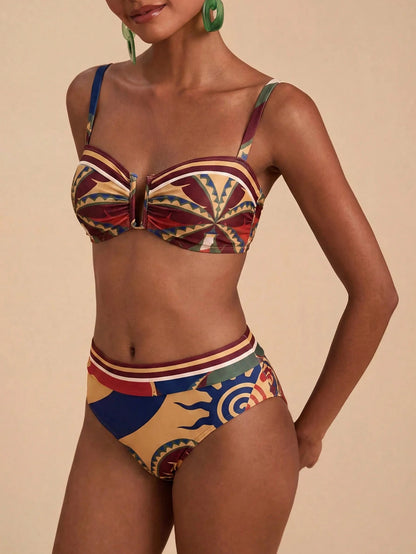 Travachic Women's Tropical Print Beach Vacation Swimsuit Set