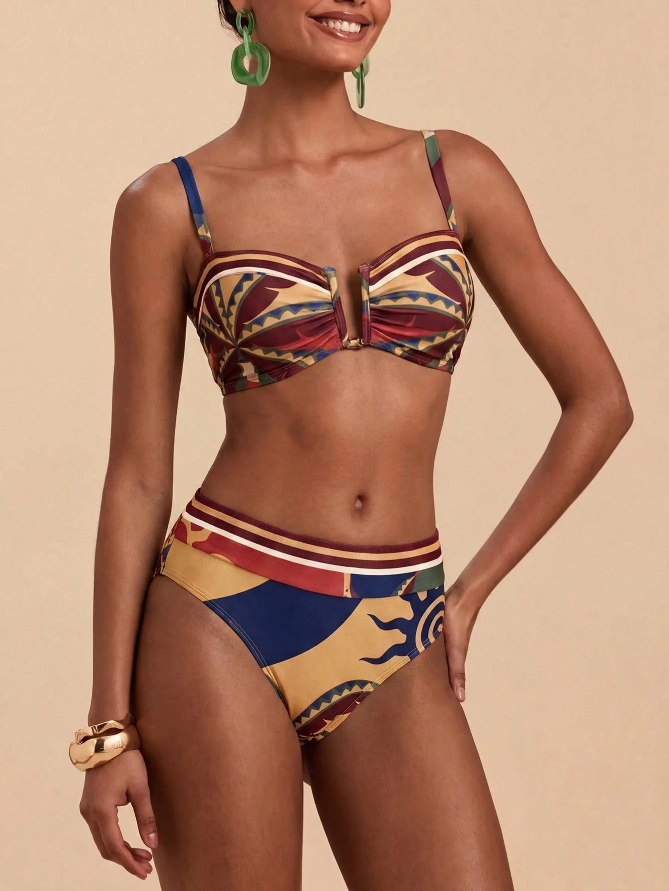 Travachic Women's Tropical Print Beach Vacation Swimsuit Set