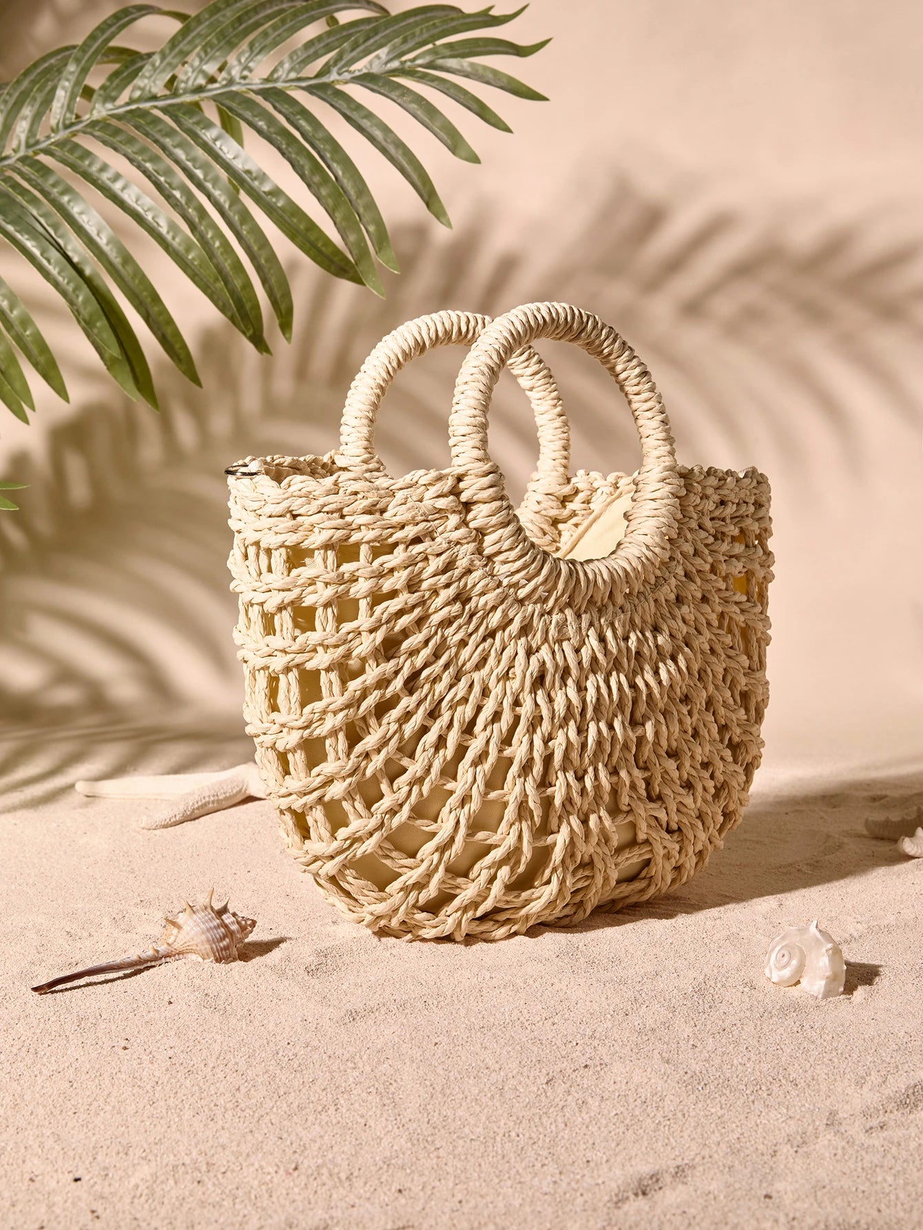 Tropiscape 1pc Semi-Circular Hollow Out Tote Bag- Fashionable Beach Vacation Straw Woven Bag, Vacation Bag For Summer, Holiday Essentials, Perfect For Travel, Vacation, Holiday & Beach, Perfect For B