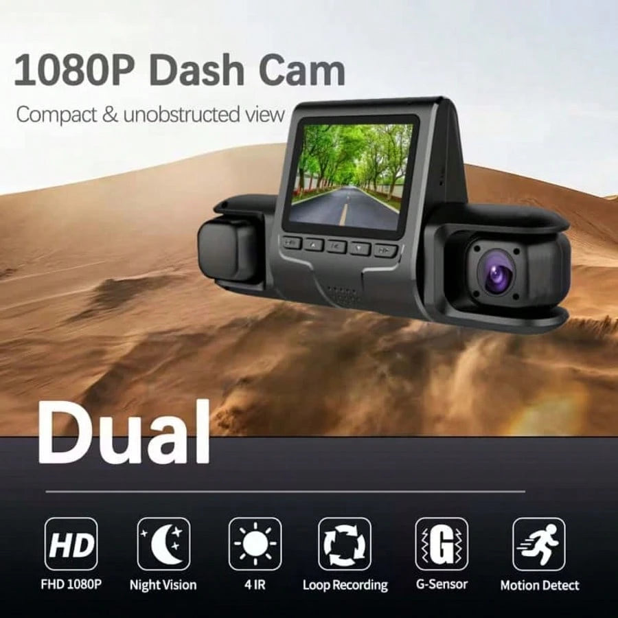 Two/Triple Camera Dash Cam- Infrared Night Vision, 1080P Front And 720P Rear,170° Wide Angle & Built-In Audio- Optional 32GB Card, Loop Recording, G-Sensor- Perfect Vehicle Safety Camera 24 Hours P