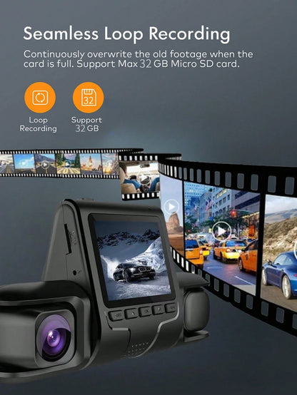 Two/Triple Camera Dash Cam- Infrared Night Vision, 1080P Front And 720P Rear,170° Wide Angle & Built-In Audio- Optional 32GB Card, Loop Recording, G-Sensor- Perfect Vehicle Safety Camera 24 Hours P