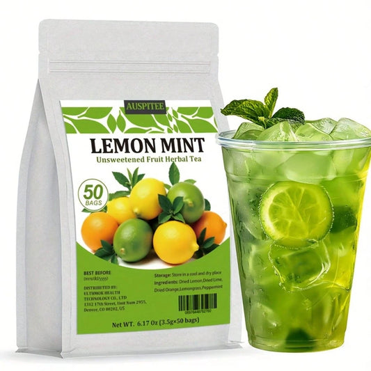ULTHMOK Lemon Mint Tea 3.5g*50 Bags Refreshing Fruit Tea Dried Lemon Lime Orange Slices Perppermint No Additives Triangular Tea Bag Easy To Brew Easter Basket Stuffers Beverage